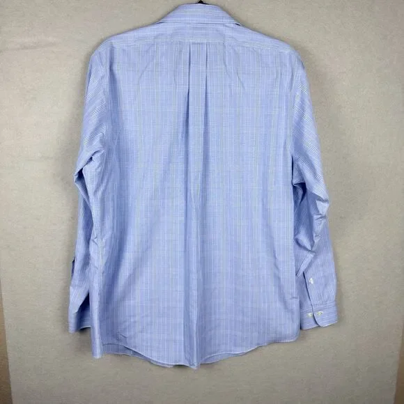 Brooks Brothers 346 Mens 16.5 4/5 Slim Non-Iron Blue Plaid Dress Shirt Long Slv - Picture 5 of 5